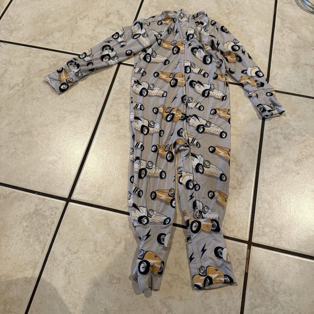 Sweet Bamboo Vintage Race cars Convertible Romper Pajama